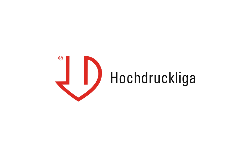 rot schwarzes Hochdruckliga Logo mit rotem Pfeil nach unten