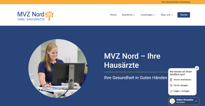 Screenshot der Startseite der MVZ Nord