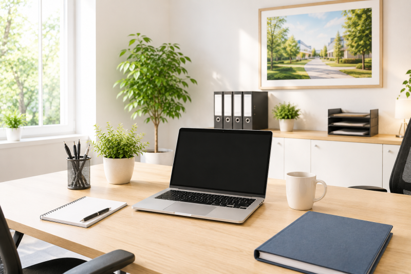 Arbeitsplatz mit Büroutensilien