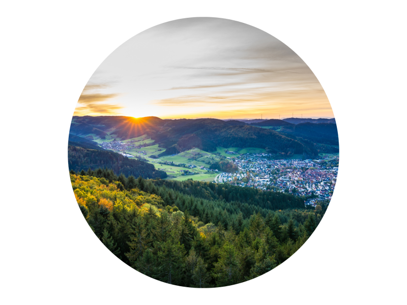 Landschaftsfoto mit Sonnenuntergang im Kinzigtal 