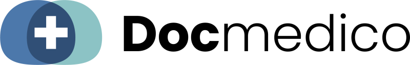 Docmedico Logo mit blauem Plus-Symbol 