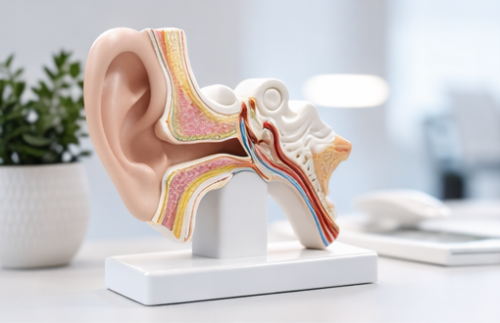 anatomisches Modell eines menschlichen Ohrs im Querschnitt