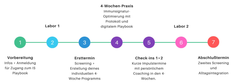 Abbildung eines Zeitstrahles mit 7 Stationen