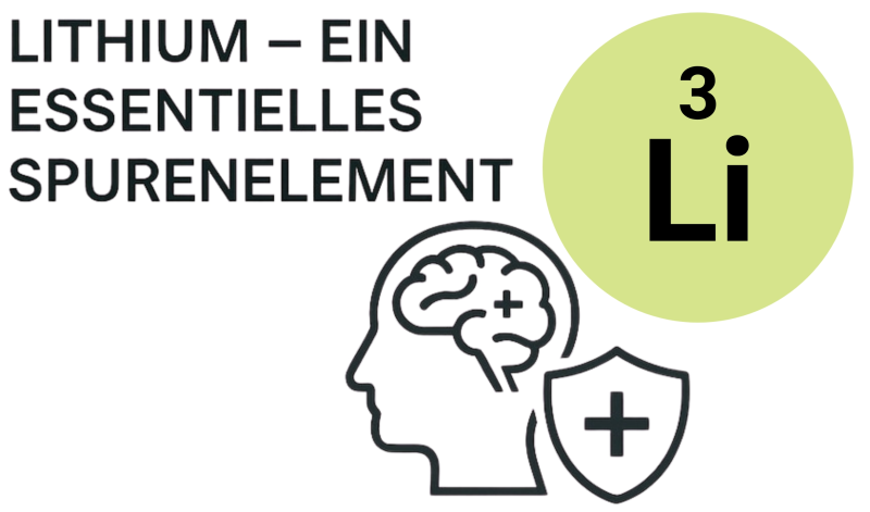Lithium Chemie Symbol Kopf mit Hirn und Schild mit Kreuz