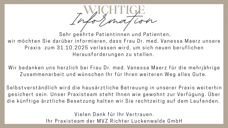 Wichtige Mitteilung Hausarzt MVZ