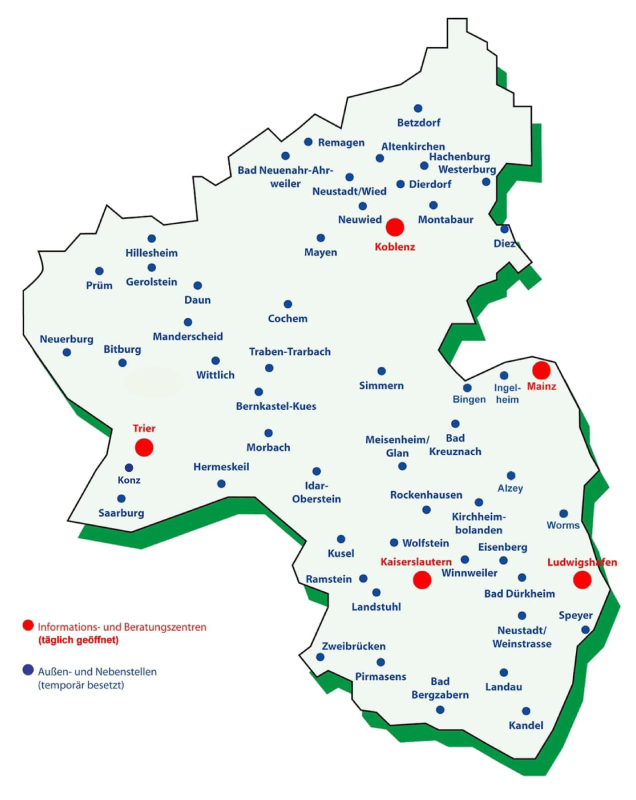 Landkarte Beratungszentren Außenstellen