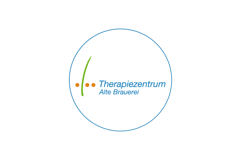 Weißes Logo mit blauer Schrift von Therapiezentrum Alte Brauerei