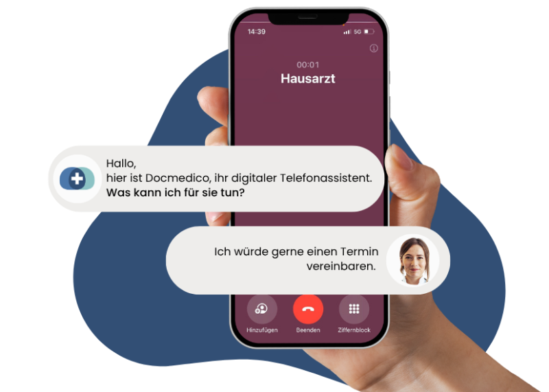 Handy mit dem KI-Telefonassistenten von Docmedico