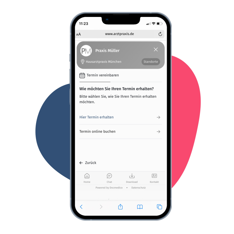 Handy mit der Online-Rezeption von Docmedico auf dem Display 