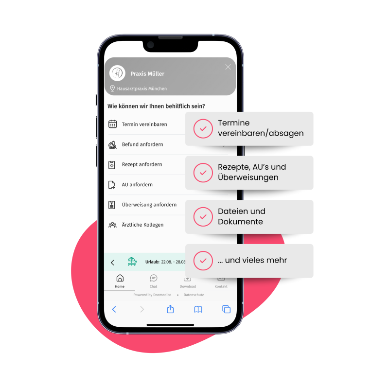 Die Online-Rezeption von Docmedico auf einem Handy abgebildet