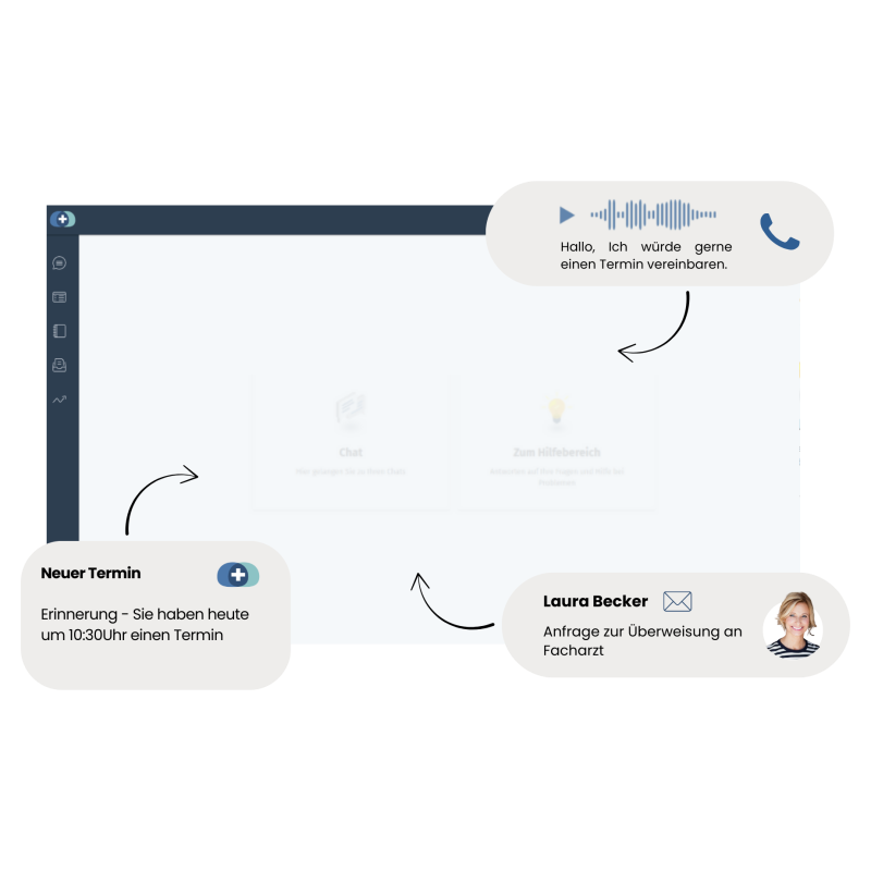 Digitale Kommunikation Backend der Online-Rezeption wo die Anfragen der Patienten angezeigt werden