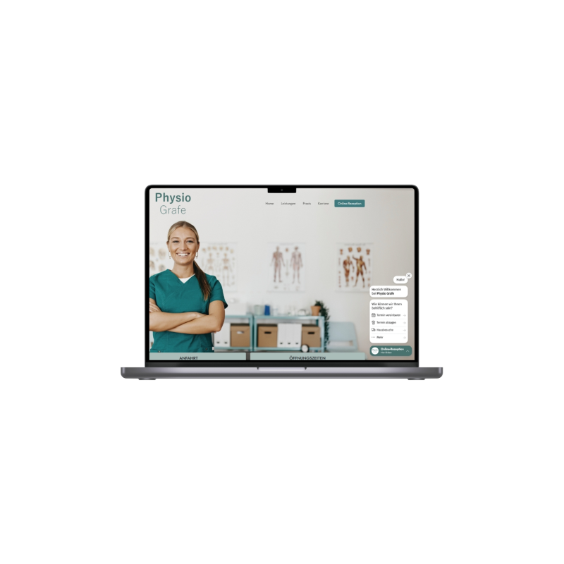 Laptop zeigt die Startseite einer Physiotherapeuten Website