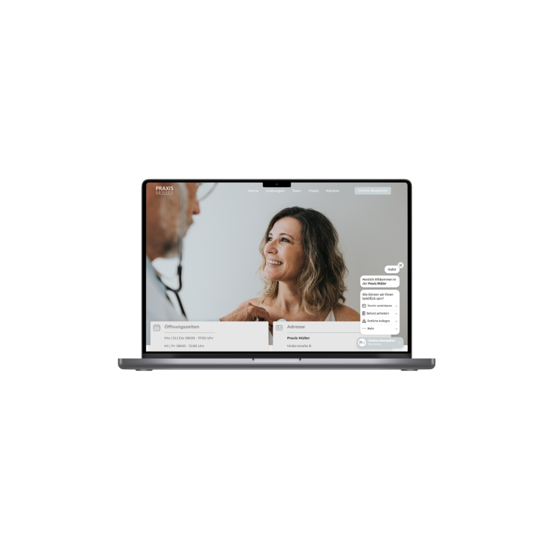 Laptop zeigt die Startseite einer Praxiswebsite