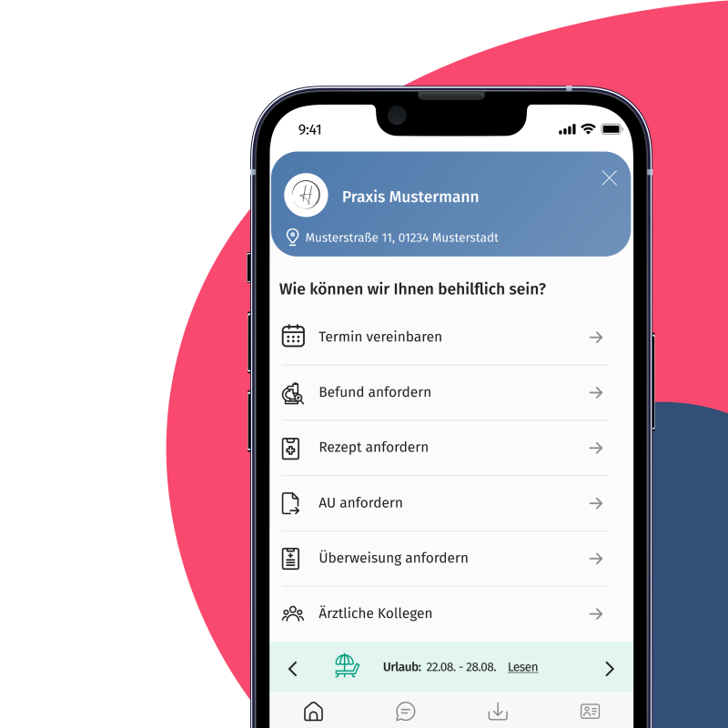 iPhone, auf dem man die Online-Rezeption von Docmedico sieht