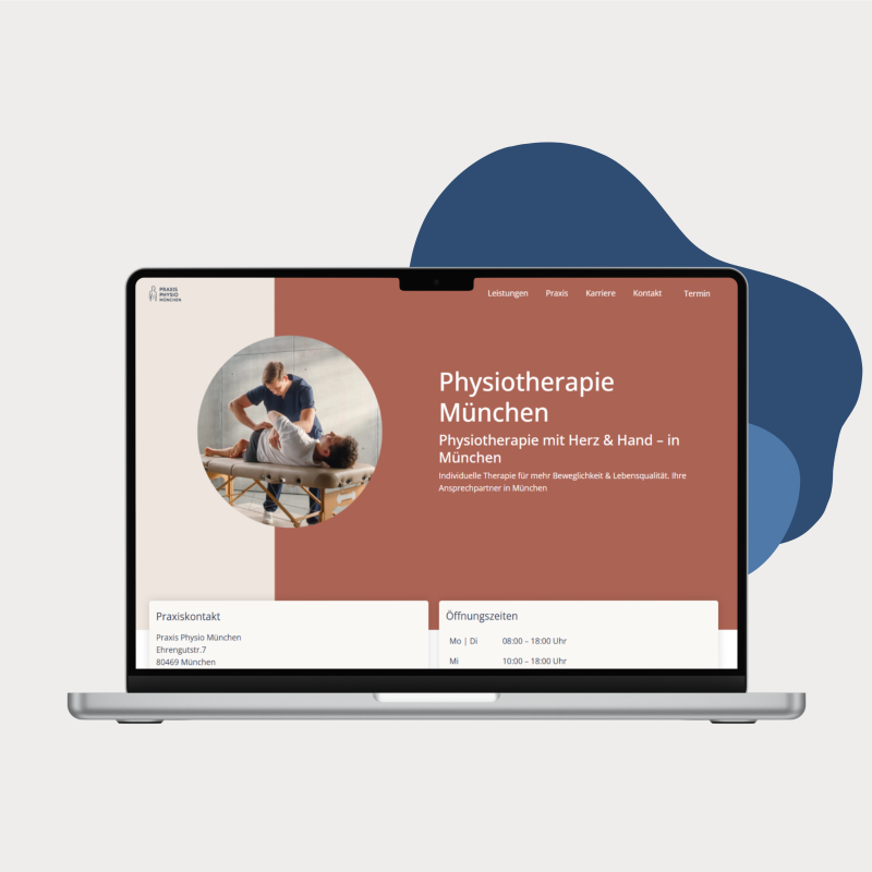 Laptop, auf dem man die Website einer Physiopraxis sieht