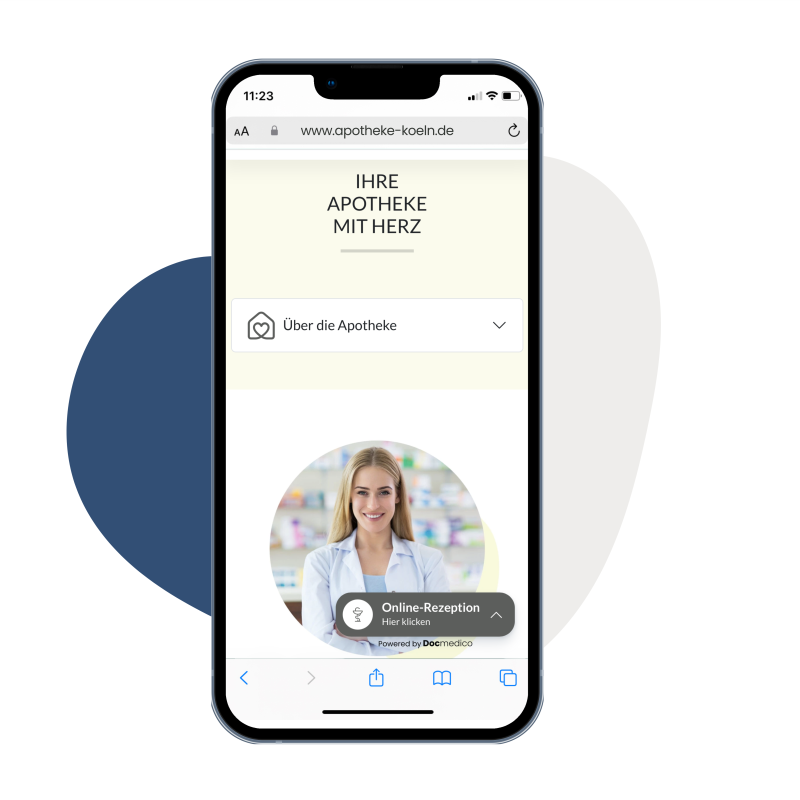 iPhone, auf dem man die Website einer Apotheke sieht