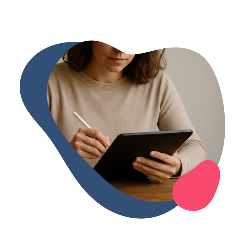 Frau hält Tablet in der Hand