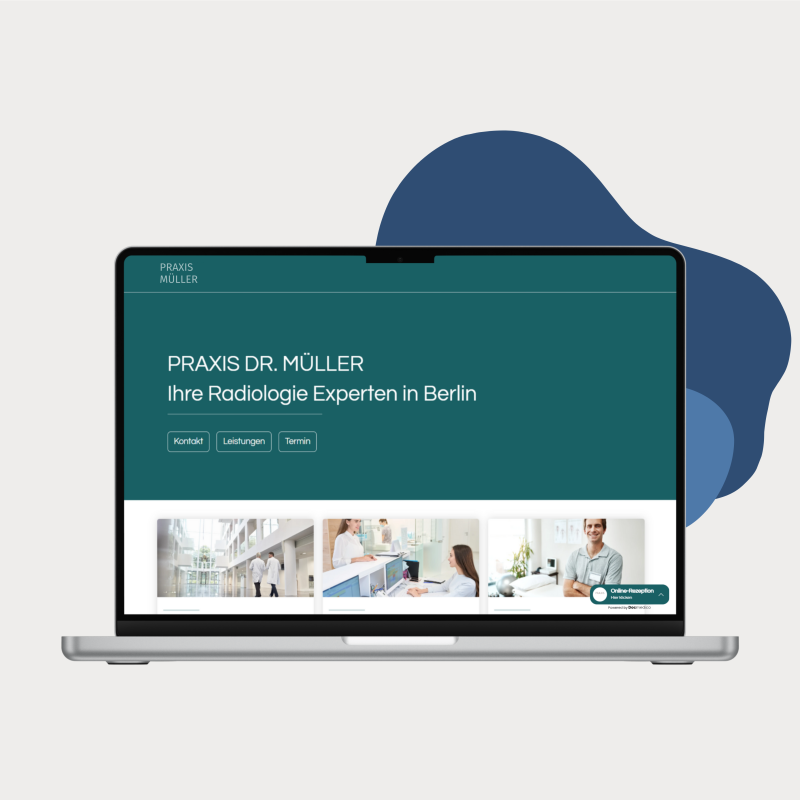 Laptop zeigt die Website der Arztpraxis Müller