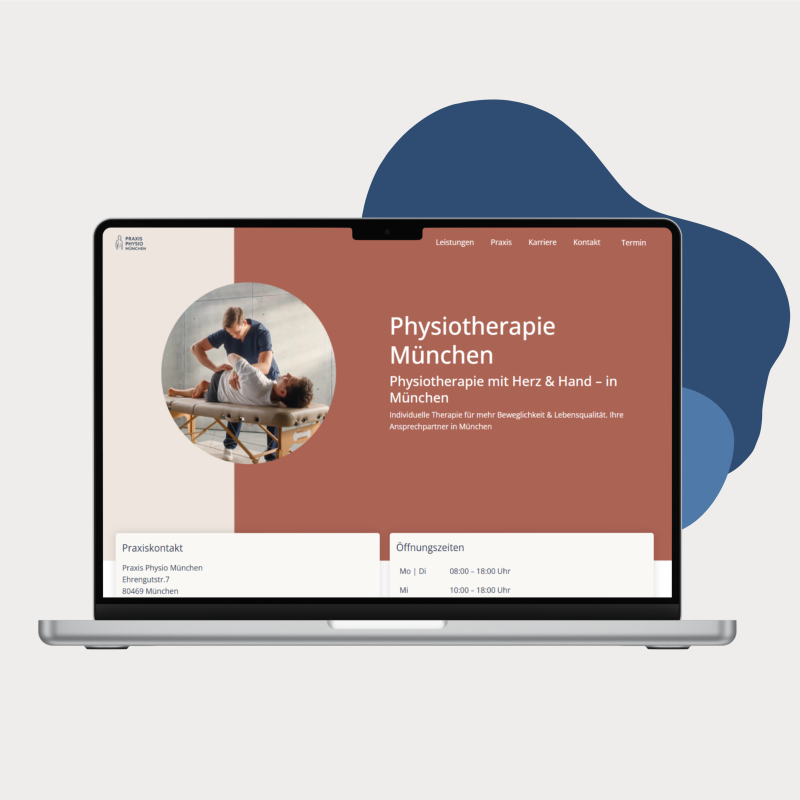 Laptop zeigt die Website der Physiotherapie München