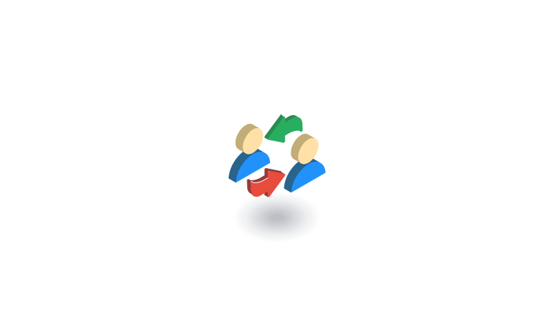 Icon von zwei Menschen und zwei Pfeilen