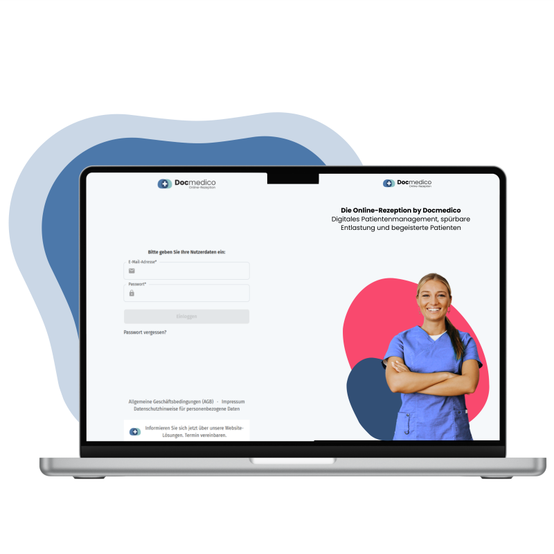 Ein Laptop mit der Online-Rezeption von Docmedico