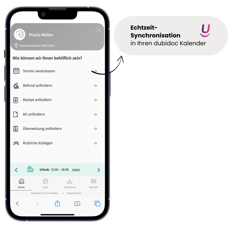 Bild der Docmedico Online-Rezeption mit einem Button