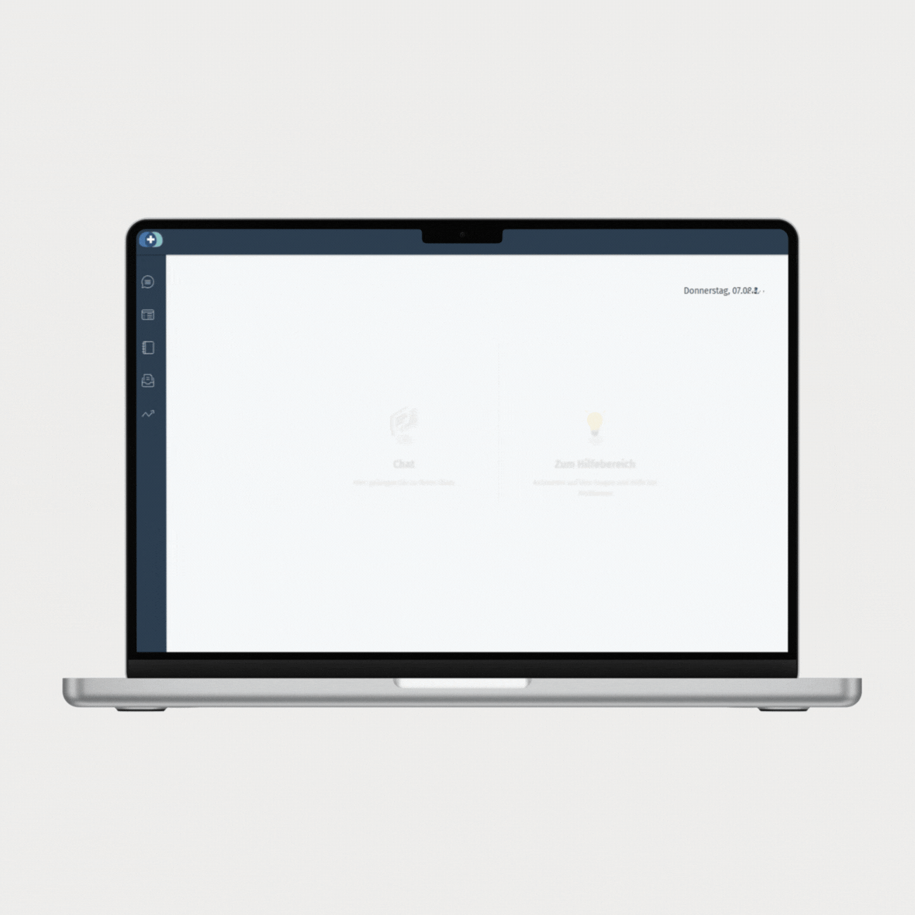 Laptop mit Schnittstelle Online-Rezeption und Idana