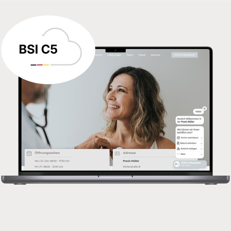 Laptop mit einer Website von Docmedico und ein Symbol für C5