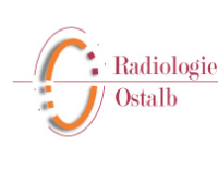 ovales, rundes, orange-rotes Logo mit Radiologie Ostalb Schriftzug